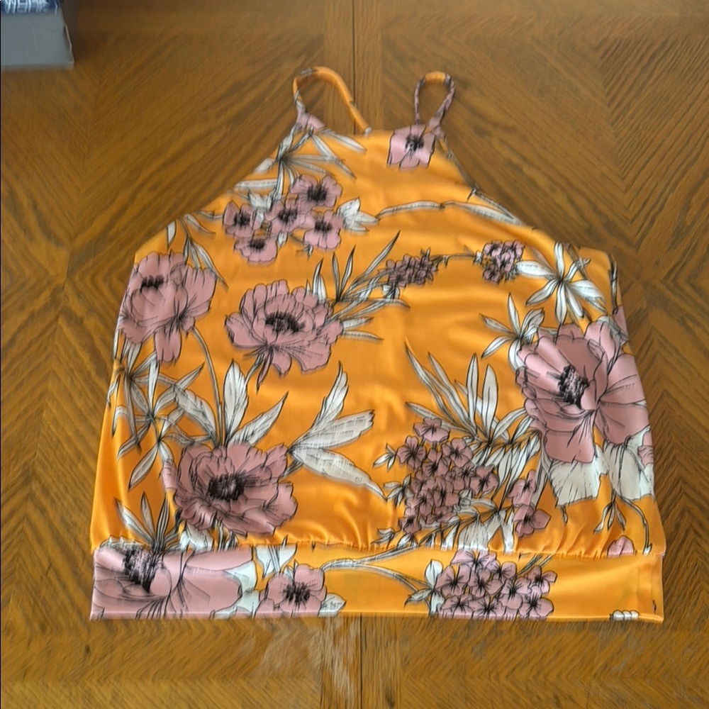Express Orange Yellow with mauve and white flowers Sleeveless Crop Camisole